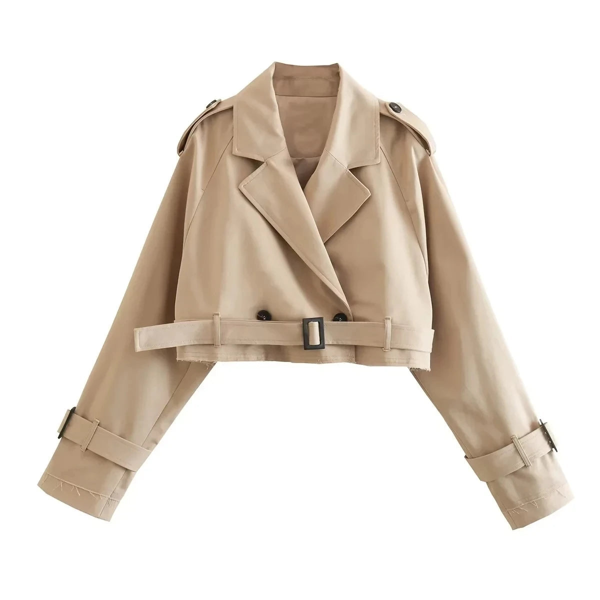 Cropped Trench Jacket with Belted Details