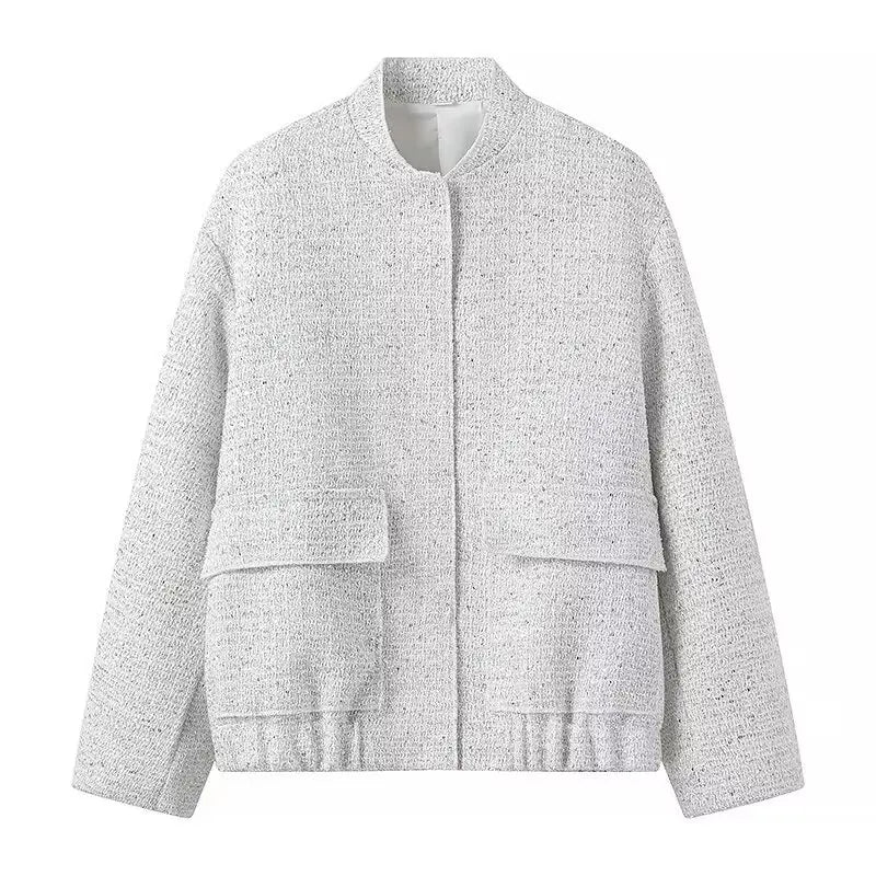 Chic Black Sequin Tweed Jacket