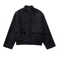Chic Black Sequin Tweed Jacket