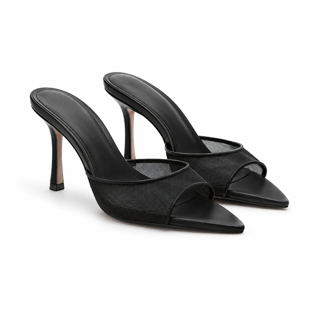 Baziers Noir Mesh Heels