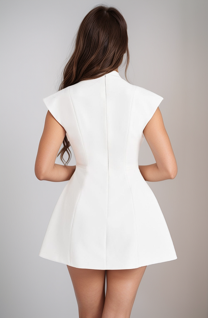 Sculpted Elegance Mini Dress (White)