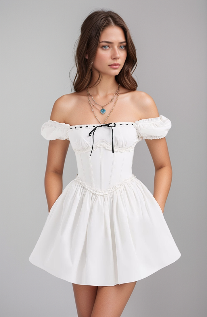 White Off-Shoulder Corset Dress