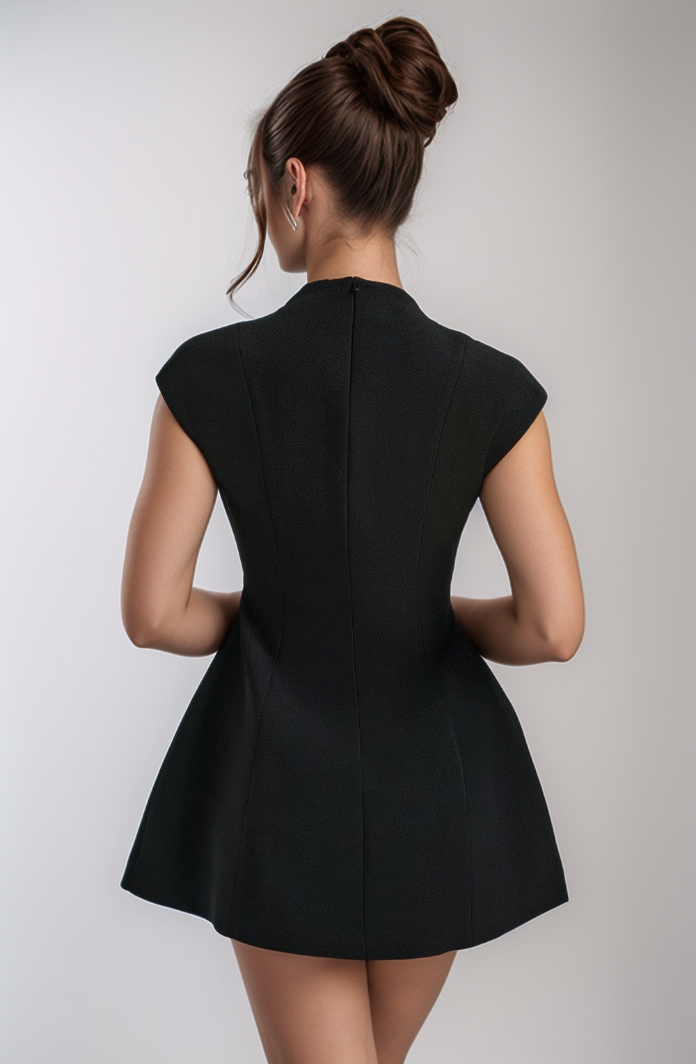 Sculpted Elegance Mini Dress (Black)