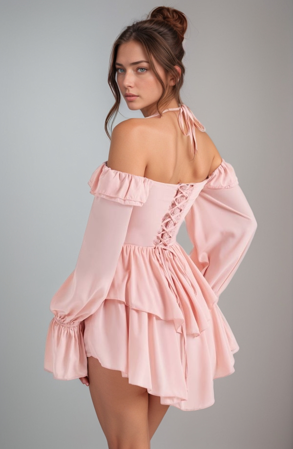 Blush Ruffle Off-Shoulder Dress (Pink)