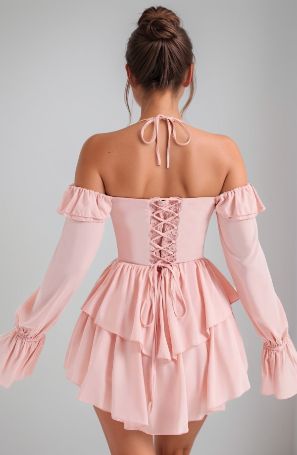 Blush Ruffle Off-Shoulder Dress (Pink)