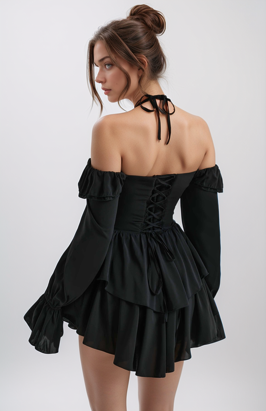 Blush Ruffle Off-Shoulder Dress (Black)