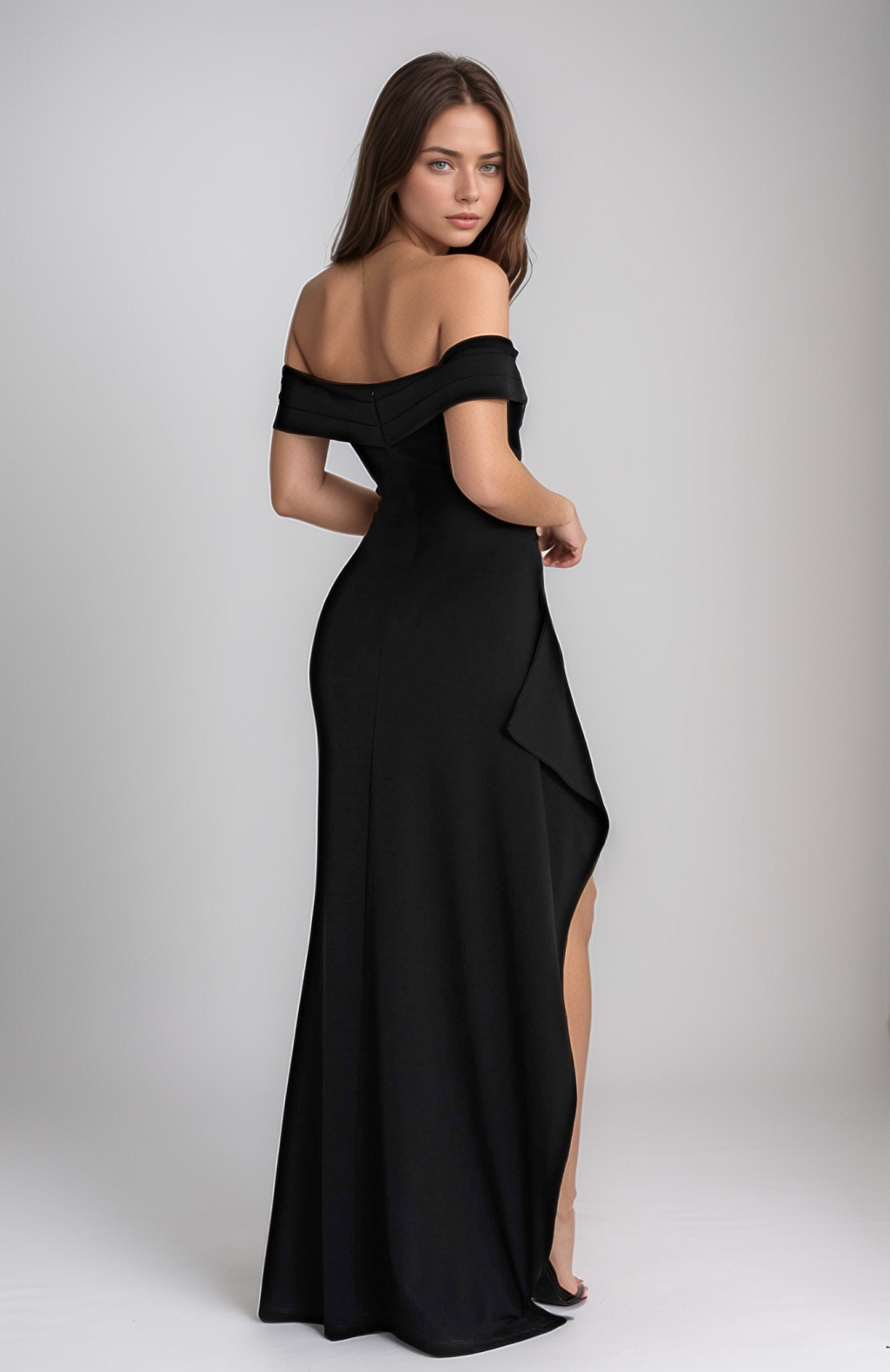 Midnight Elegance Satin Drape Gown