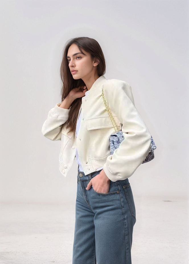 Cropped Fleece Button Jacket (Beige)