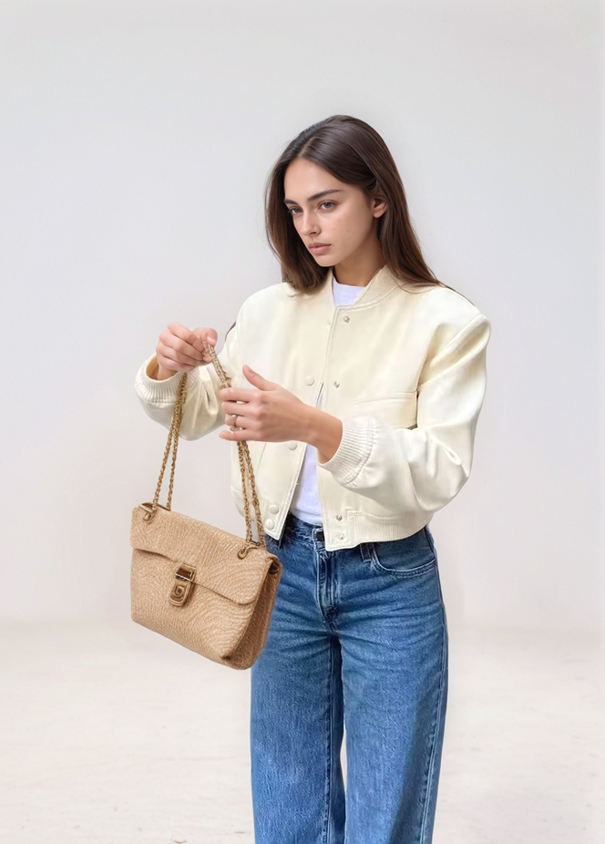 Cropped Fleece Button Jacket (Beige)