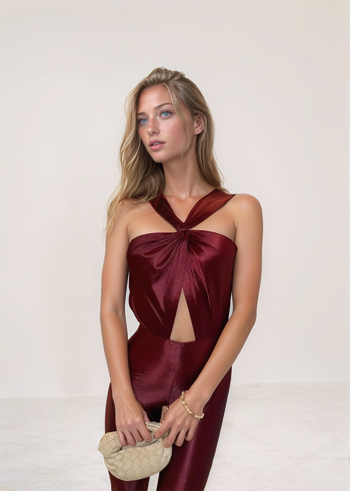 Red Strap Detail High Neck Jumpsuit