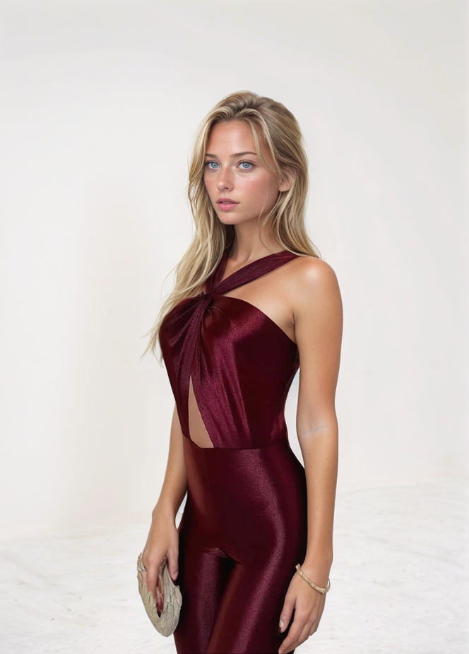 Red Strap Detail High Neck Jumpsuit