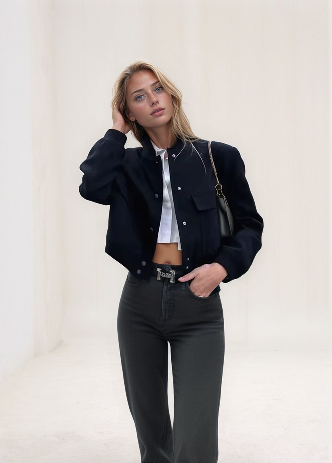 Cropped Fleece Button Jacket