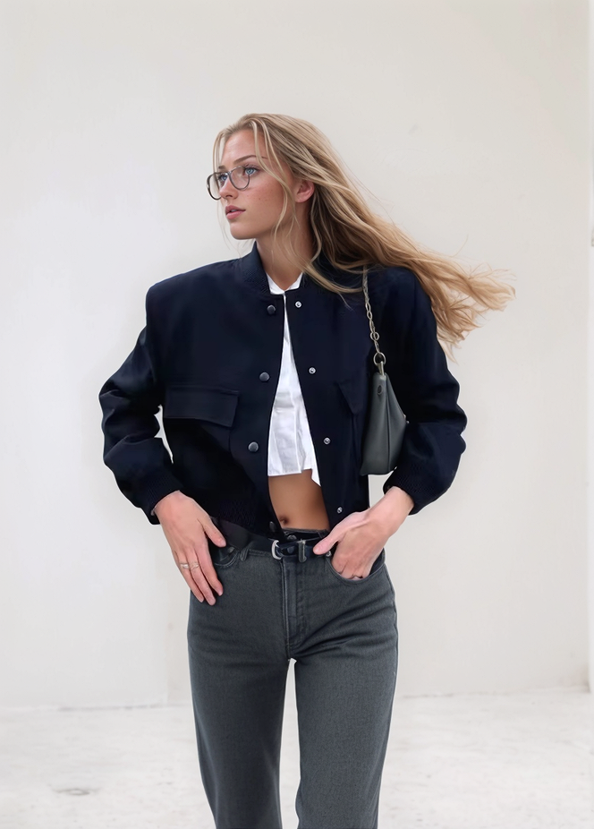 Cropped Fleece Button Jacket