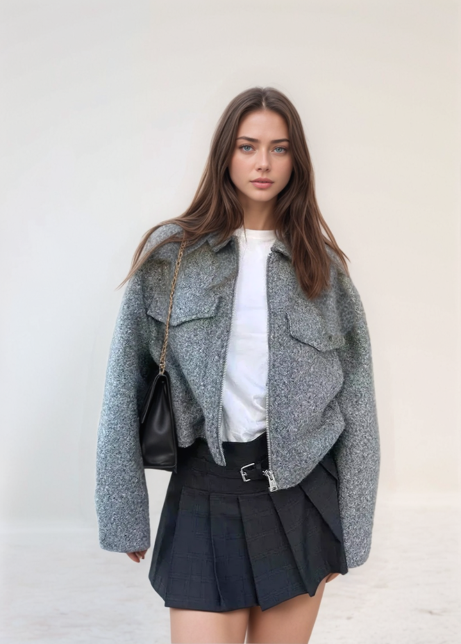 Textured Pocket Detail Bomber Jacket