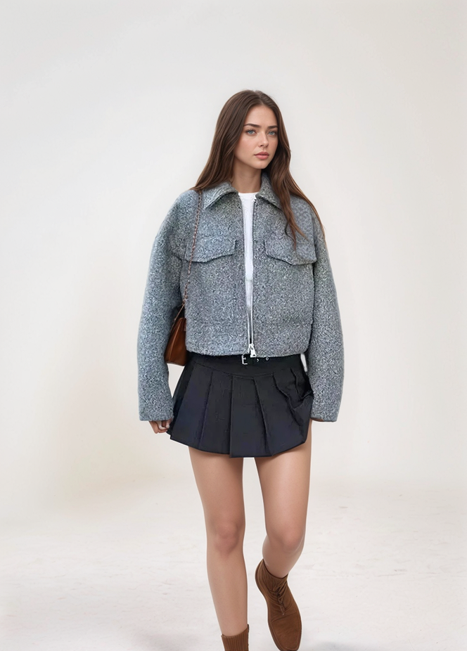 Textured Pocket Detail Bomber Jacket