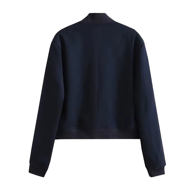 Cropped Fleece Button Jacket (Navy Blue)
