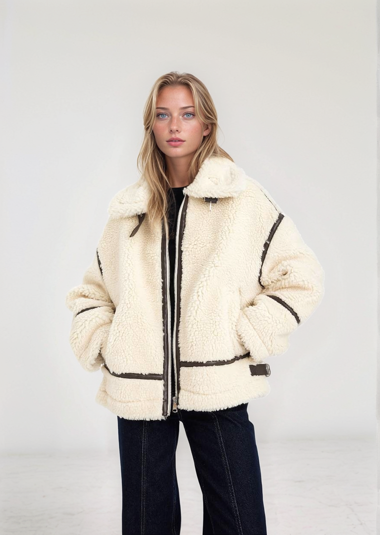 Cozy Faux Fur Jacket with Polo Collar & Zippered Pockets