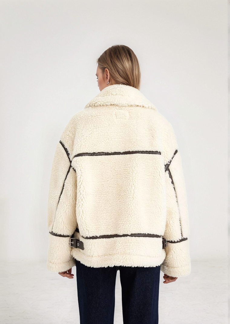Cozy Faux Fur Jacket with Polo Collar & Zippered Pockets